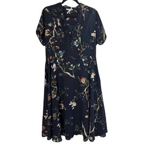 NANETTE LEPORE Floral Navy Blue Knee-Length Collared Dress - Sz 12